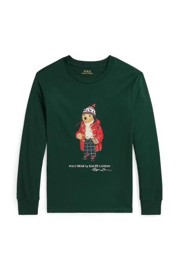 Detská bavlnená košeľa s dlhým rukávom Polo Ralph Lauren zelená farba, s potlačou, 323883620009