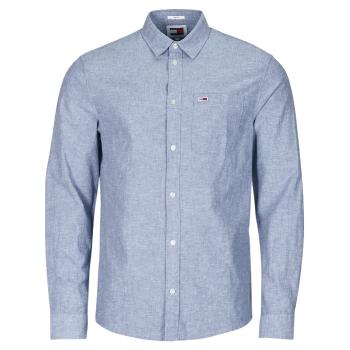 Tommy Jeans  TJM REG LINEN BLEND SHIRT  Košele s dlhým rukávom Modrá