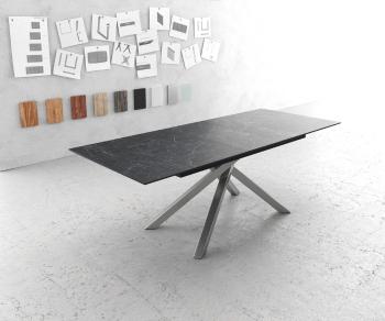 Jedálenský stôl Edge 180-220x90cm Laminam® keramický sivý krížová