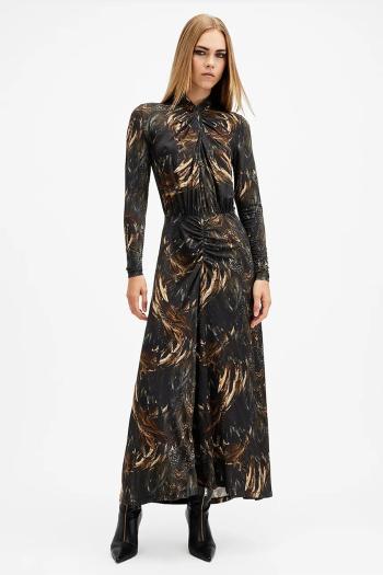 Šaty AllSaints MINA čierna farba, maxi, áčkový strih, W159DB