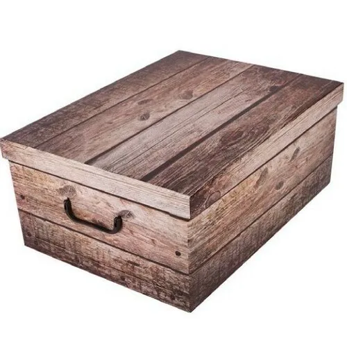 Úložný box s vekom Wood, sivá, 51 x 37 x 24 cm