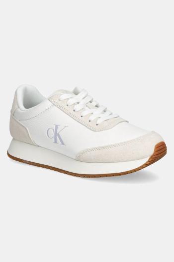 Kožené tenisky Calvin Klein Jeans RUNNER LACEUP LOW MIX MG biela farba, YW0YW01798