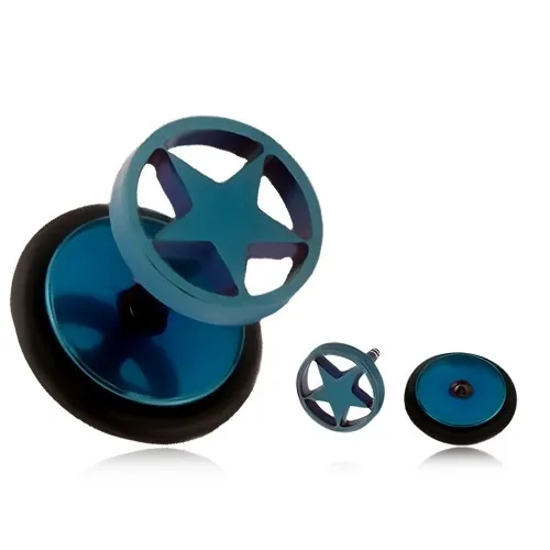 Tmavomodrý falošný plug do ucha z ocele, hviezda v kruhu