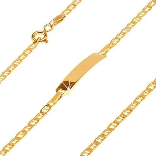 Náramok zo žltého 14K zlata - platnička, oválne očko rozdelené paličkou, 180 mm