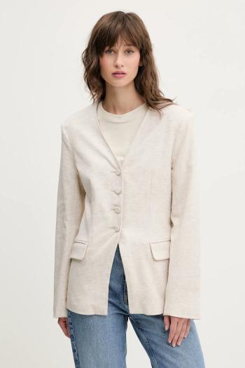 Ľanové sako Abercrombie & Fitch béžová farba, jednoradová, jednofarebná, KI144-5076