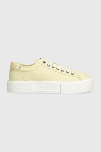 Tenisky Tommy Jeans TJW FOXING FLATFORM SNEAKER dámske, žltá farba, EN0EN02480