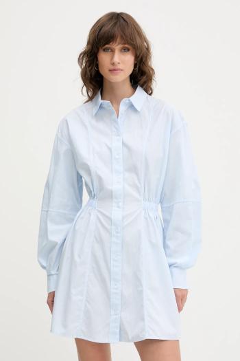 Bavlnené šaty Tommy Jeans modrá farba, mini, áčkový strih, DW0DW21744