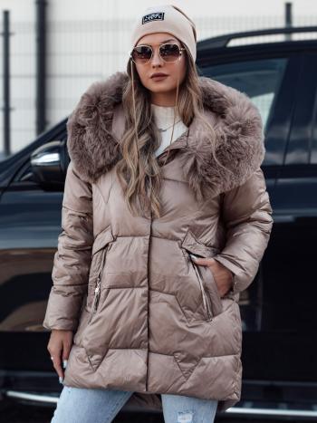 FROSTYFIT prešívaná dámska zimná bunda s kapucňou, tmavo béžová Dstreet TY4678