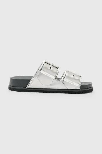 Kožené šľapky AllSaints Sian Sandal dámske, strieborná farba, W037FC