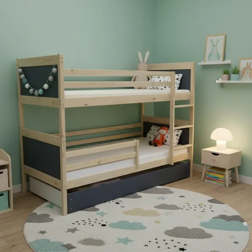 Elvisia Drevená poschodová posteľ DAVE so zásuvkou | borovica/grafit 80 x 180 cm