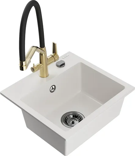 MEXEN/S MEXEN/S - Milo granitový drez 1-miska vrátane batérie Duo, biela 6505-20-671701-57-B