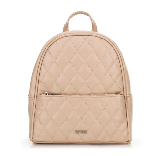 Dámsky ruksak z imitácie kože s prešívaním béžový