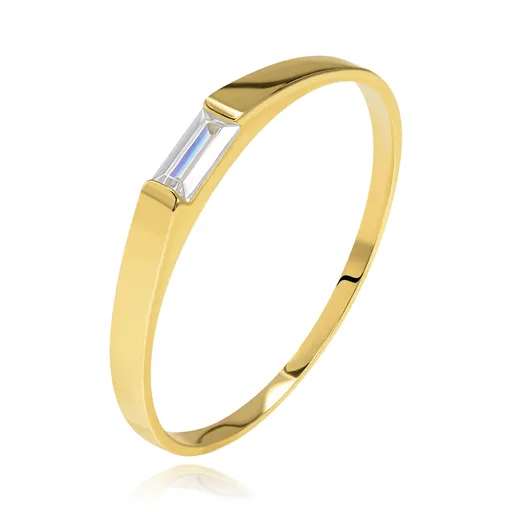 Prsteň v žltom 14K zlate - číry zirkónový obdĺžnik, úzke hladké ramená - Veľkosť: 48 mm