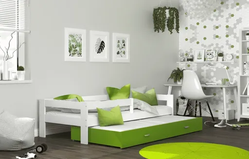 ArtAJ Detská posteľ HOPE P2 s prístelkou | biela/zelená 80 x 190 cm