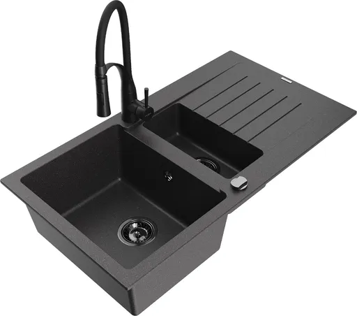 MEXEN/S MEXEN/S - Matias granitový drez 1.5 s odkvapkávačom vrátane batérie Aster, čierna kropenatá 6502-76-73450-70-B