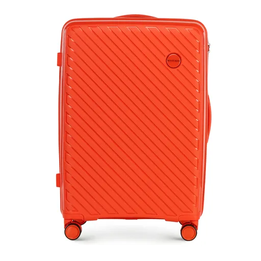 Stredný polypropylénový kufor s reliéfnymi pruhmi, oranžový 56-3T-202-55