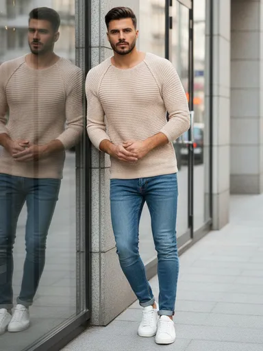 Pánsky sveter v béžovom prevedení.