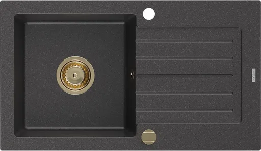 MEXEN/S MEXEN/S - Pablo granitový drez 1 s odkvapkávačom 752 x 436 mm, čierna kropenatá, + zlatý sifón 6510751010-76-G