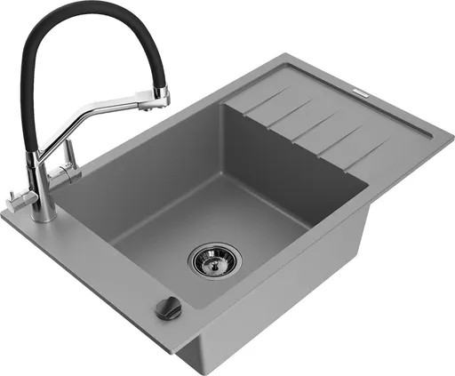 MEXEN/S MEXEN/S - Elias granitový drez s odkvapkávačom vrátane batérie Duo, šedá 6511-71-671701-07-B