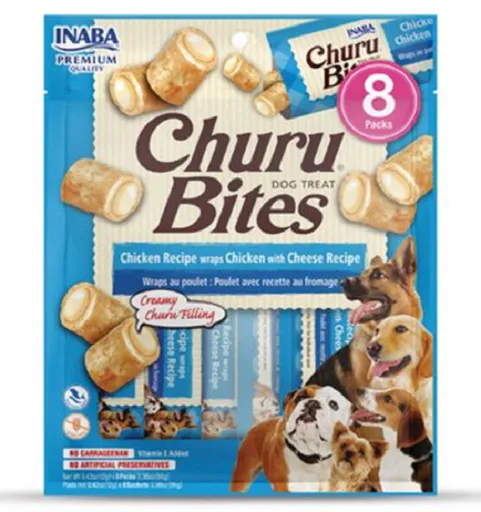 Maškrta pre psy Inaba Churu Bites dog Kura so syrom 8túb 96g