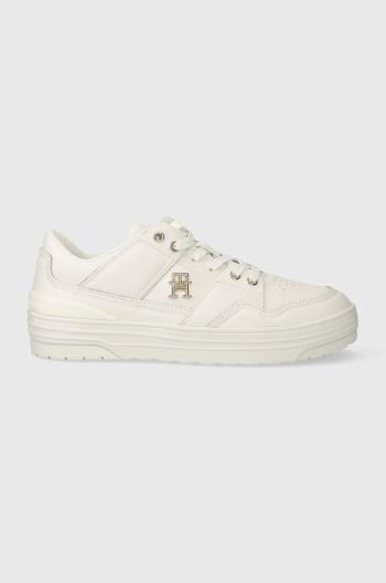 Kožené tenisky Tommy Hilfiger TH BASKET SNEAKER LO biela farba, FW0FW07756