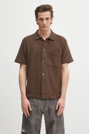 Bavlnená košeľa Norse Projects Gustav Crochet Jersey Shirt hnedá farba, voľný strih, s klasickým golierom, N01.0683.2033