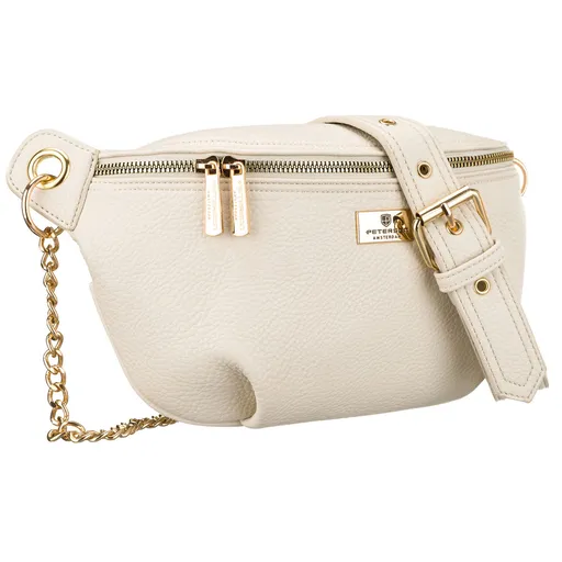 Béžová dámska crossbody kabelka z ekologickej kože so zipsom a ozdobným retiazkovým detailom