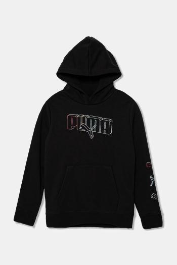 Detská bavlnená mikina Puma ESS LOGO LAB Execution Hoodie TR čierna farba, s kapucňou, s potlačou, 685789