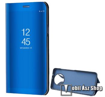 Notesz / flip tok - VILÁGOSKÉK - oldalra nyíló áttetsző tükrös flip cover, asztali tartó funkció, műanyag belső - Xiaomi Redmi Note 9T 5G / Redmi Note 9 5G
