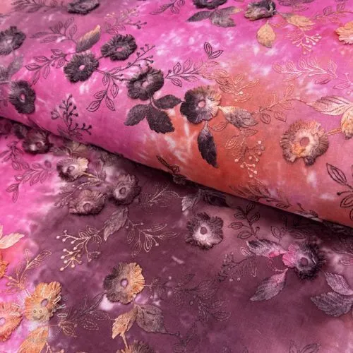 Bavlnená látka TIE DYE EMBROIDERY Poppy design Q