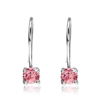 Náušnice zo striebra 925 - okrúhly ružový zirkón na háčiku, 6 mm