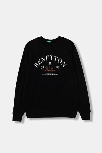 Detská bavlnená mikina United Colors of Benetton čierna farba, s potlačou, 3J68C10PZ