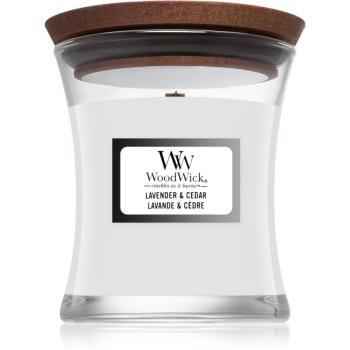 Woodwick Lavender & Cedar vonná sviečka s dreveným knotom 85 g