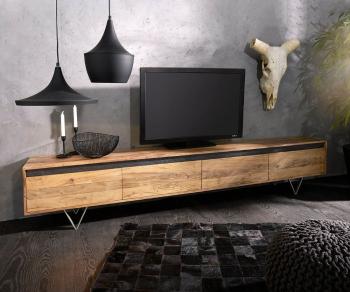 TV stolík Stonegrace 240 cm akáciová prírodná bridlica 4 dvierka