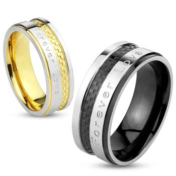Obrúčka z ocele 316L, strieborná a čierna farba, nápis "Forever Love", 8 mm - Veľkosť: 62 mm