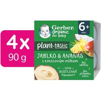 GERBER Organic 100 % rastlinný dezert jablko a ananás s kokosovým mliekom 4× 90 g (7613287257468)
