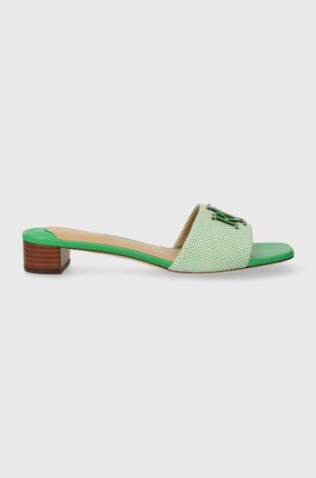 Šľapky Lauren Ralph Lauren Fay Logo dámske, zelená farba, na podpätku, 802925000000