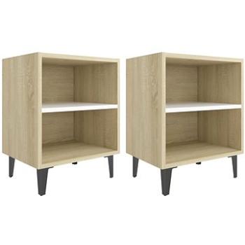 SHUMEE Nočné stolíky kovové nohy 2 ks dub sonoma a biele 40 × 30 × 50 cm, 805808