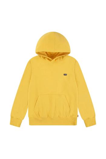 Detská mikina Levi's LVB MINI BATWING PULL OVER HOO žltá farba, s kapucňou, jednofarebná