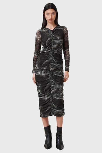 Šaty AllSaints KEIKO šedá farba, midi, priliehavá, W003DC