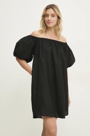Ľanové šaty Answear.LAB čierna farba, mini, oversize