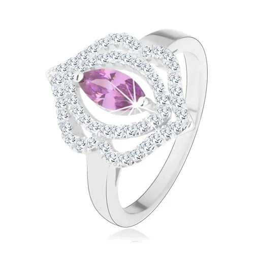 Prsteň, striebro 925, zirkónové zrnko - tanzanitový odtieň, dvojitá obruba - Veľkosť: 49 mm