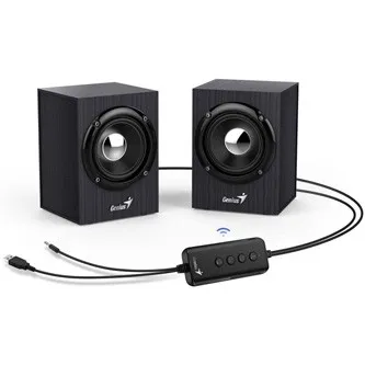 Genius reproduktory SP-HF385BT 31730046400, 2.0, 4W, černé, regulace hlasitosti, BT, dřevěné, 3,5 mm jack/ bluetooth, 150Hz-20kHz