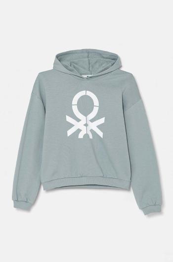 Detská bavlnená mikina United Colors of Benetton zelená farba, s kapucňou, s potlačou, 3J68C203Q