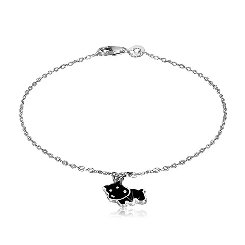 Strieborný náramok 925 - prívesok s motívom čierneho hrocha, lesklá retiazka