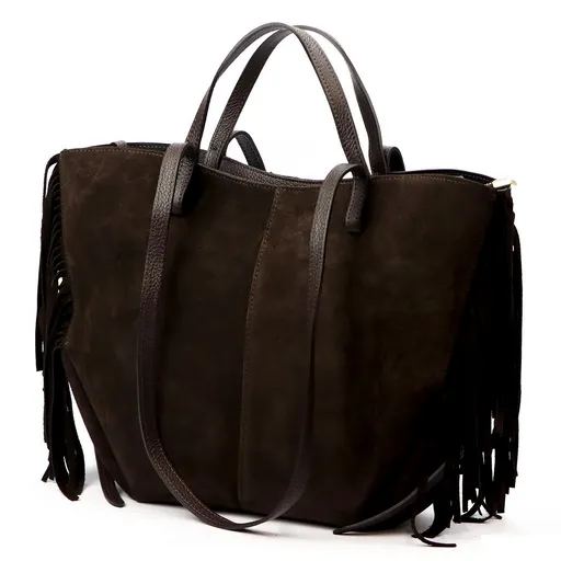 Dámska kabelka z brúsenej kože so strapcami a dvomi popruhmi Luka