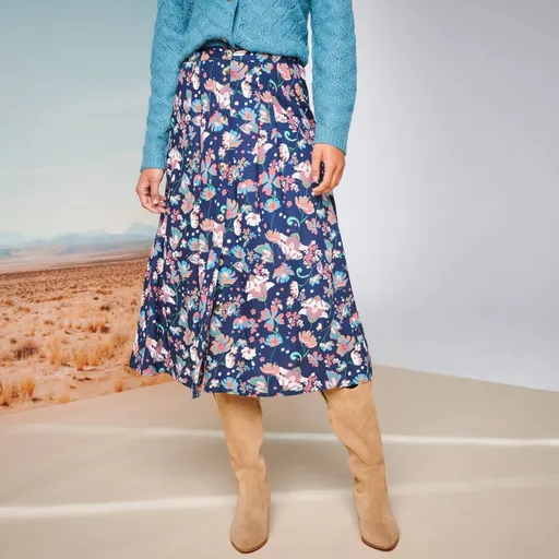 Midi sukňa s gombíkmi a potlačou