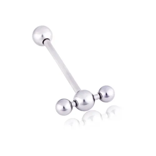 Oceľový piercing do ucha - dvojitý barbell - Dĺžka piercingu: 14 mm