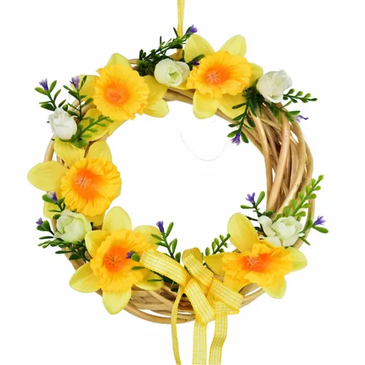 Jarný prútený veniec žltý narcis, 20 cm