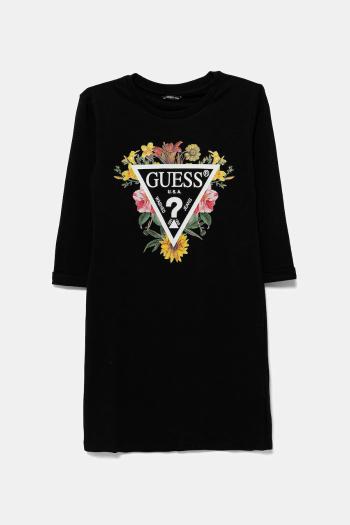 Dievčenské bavlnené šaty Guess čierna farba, mini, rovný strih, J3YK13 KA6W4